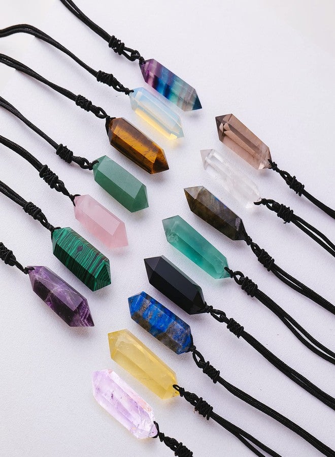 Apengshi Natural Crystal Rainbow Fluorite Double Pointed Pendants Healing Crystal Quartz Necklace 6 Faceted Chakra Energy Stone Meditation Balance Reiki Gifts - Image 5